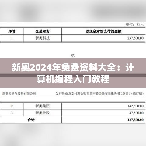 新奥2024年免费资料大全：计算机编程入门教程