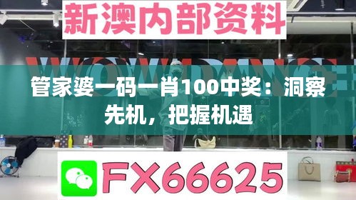 管家婆一码一肖100中奖：洞察先机，把握机遇