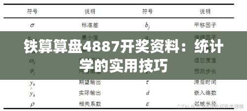 铁算算盘4887开奖资料：统计学的实用技巧